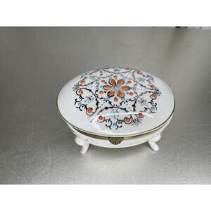 Antique Meissen Trinket Box Enameled Design Arrows Gold Trim paint Textured